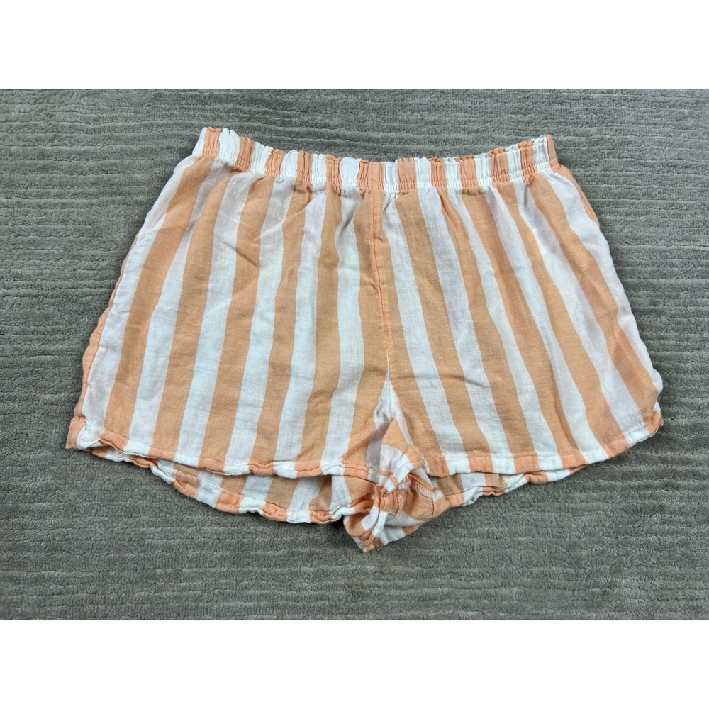Cynthia Rowley Pajama Shorts Womens M Peach White Striped Cotton Lounge Bottoms